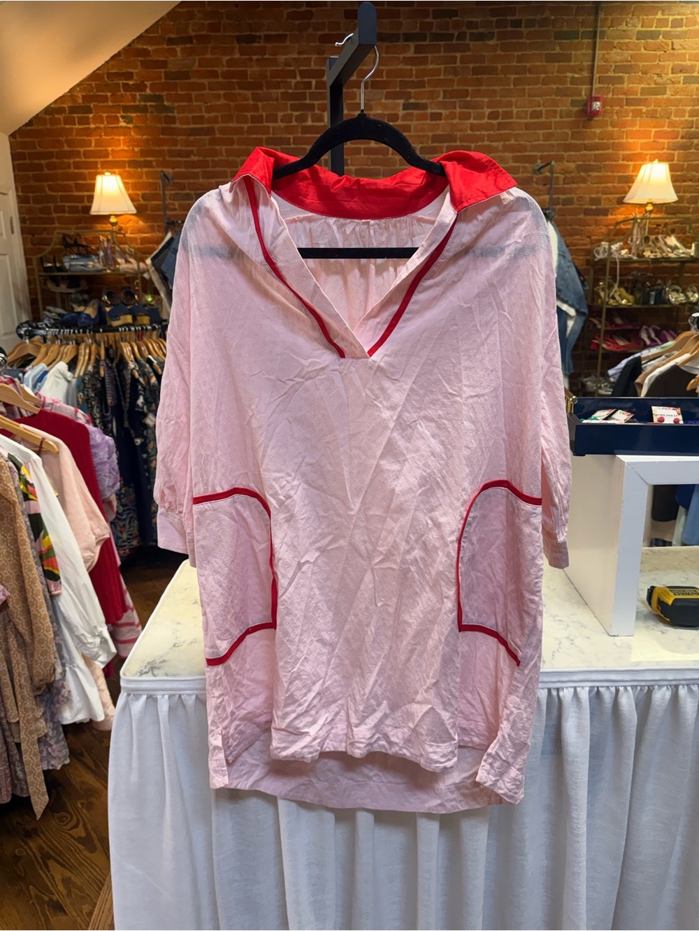 Women’s Pink Tunic Top with Red Trim